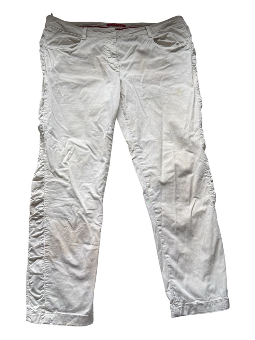 Early 2000s White Women’s Prada Pants with Side Ruching